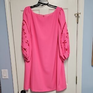Vince Camuto Crepe 3/4 Embroidered Balloon Sleeve Shift Dress: Pink: Size- 24W